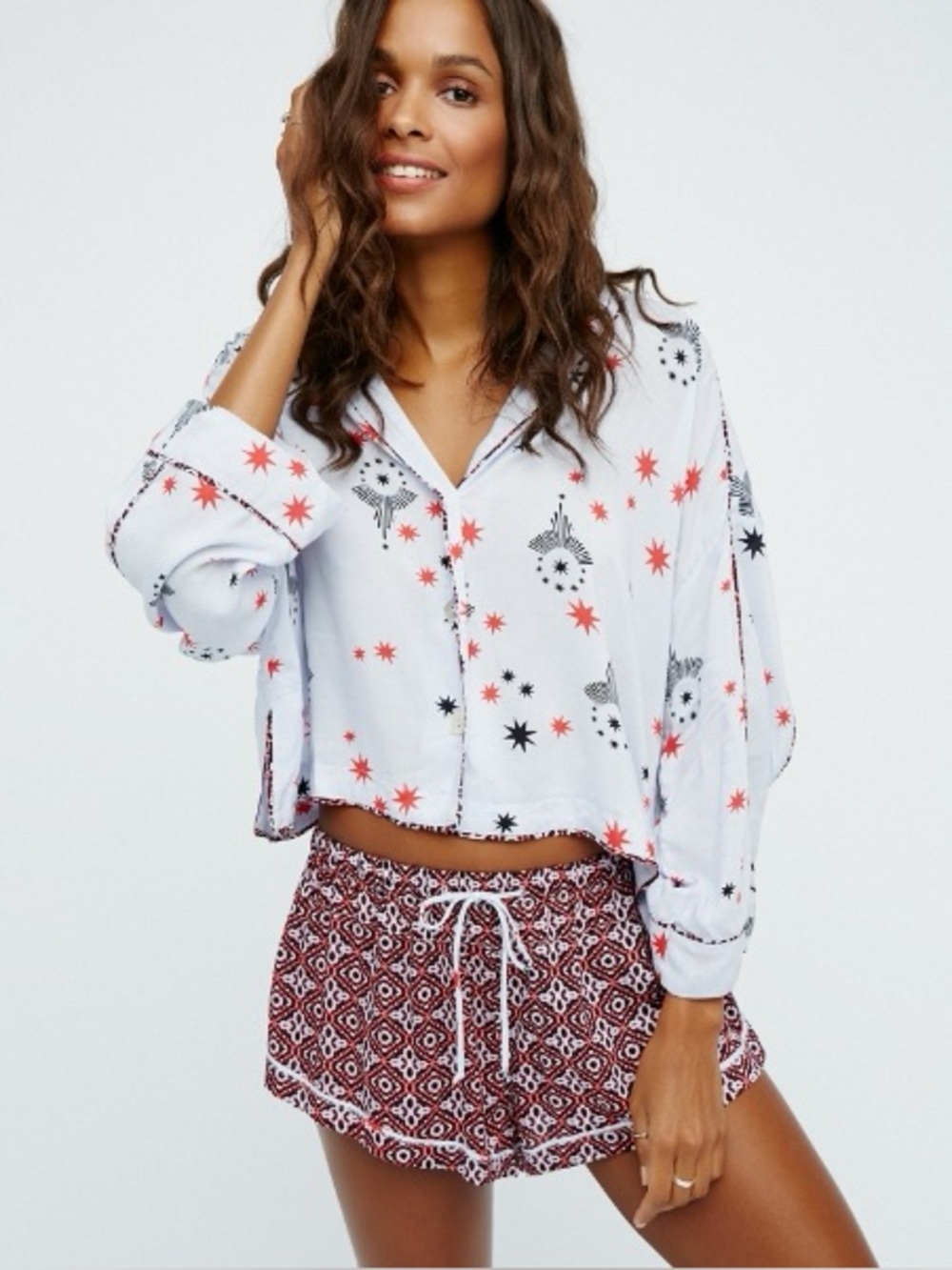 Free People Intimately Sleep Star-Print Pajama Shirt, Size Small
